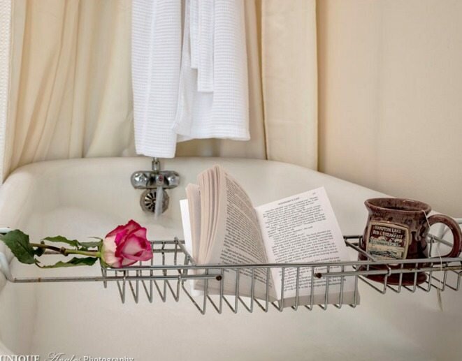 Unique Angles book on rack in bath tub